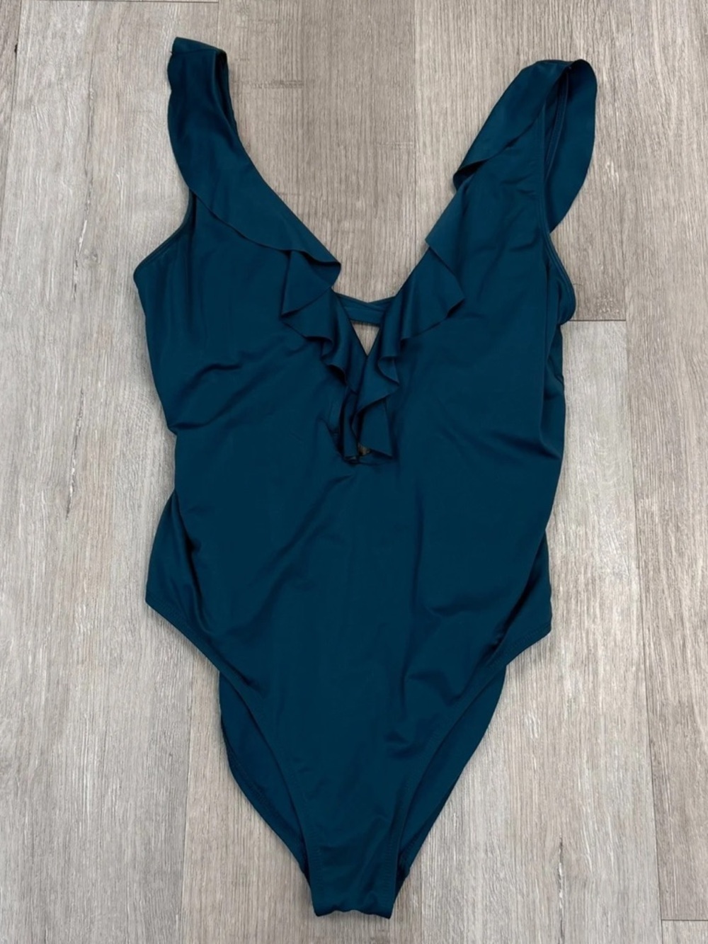 Shade & Shore Teal Ruffle Shoulder One Piece Swimsuit - Size Large